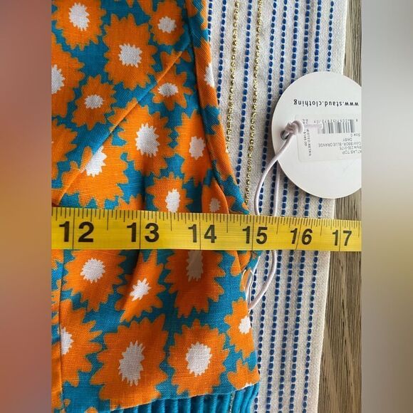 STAUD Atlas Top Sleeveless Orange Blue Daisy Linen Cotton Blend Shirt Sz 0 NWT - Picture 14 of 17